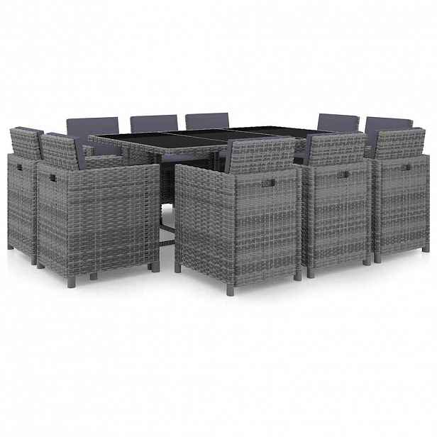 vidaXL 11dílný zahradní jídelní set s poduškami polyratan šedý