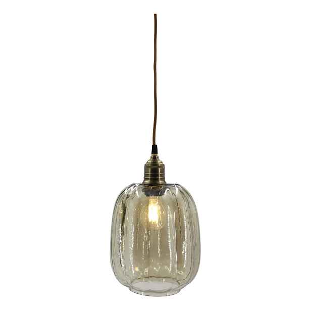 Skleněná lampa s kouřovým sklem a mosazným vrškem – Ø 19*29 cm / 40W/ E27 Chic Antique
