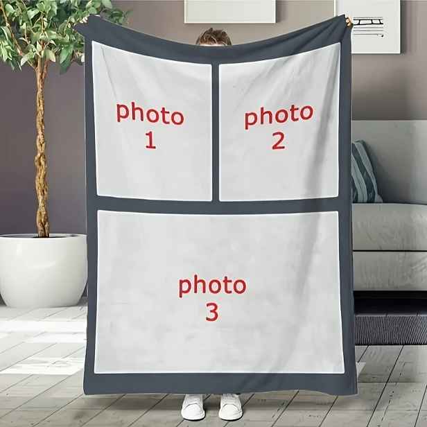 TEMU 1ks Vlastní Foto Koláž Flanelová - Personalizovaná s Vašimi Fotografiemi, Měkká Flanelová Látka - Svatební, Výročí, Narozeniny, Vánoce,