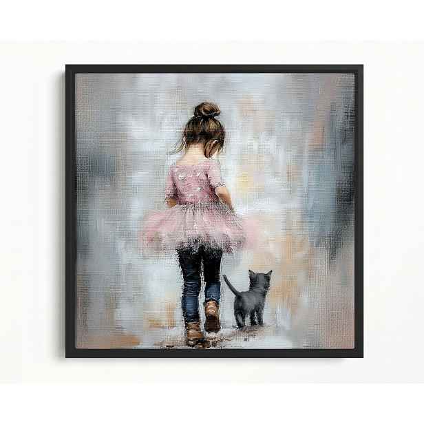 Obraz Rám Americký Box Dívka Růžová Princezna Kočka Procházka 50x50