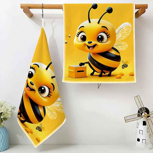 TEMU 2 ks, Kuchyňské utěrky s včelky, Polyester, Utěrky do koupelny, Vhodné pro mytí obličeje, sušení rukou, utírání nádobí, Módní a ležérní, Snadno