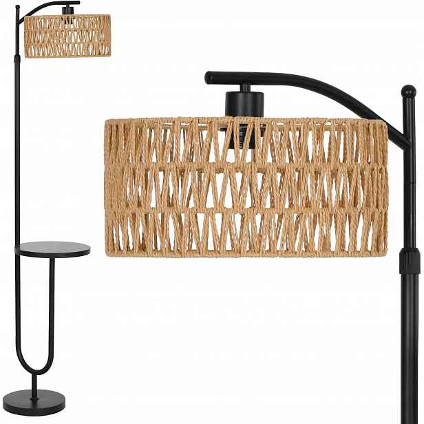 Boho Podlahová Lampa S Ratanovým Stínidlem A Policí E27 176 CM