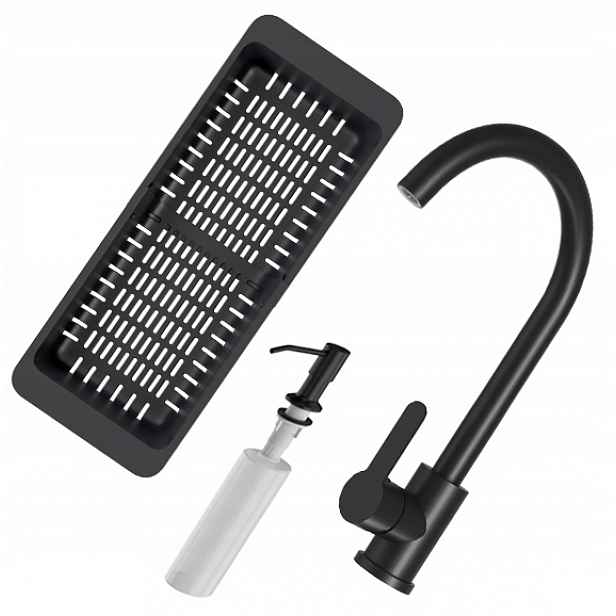 Kuchyňská baterie sifon dávkovač odkapávač černý Set kuchyňský do dřezu