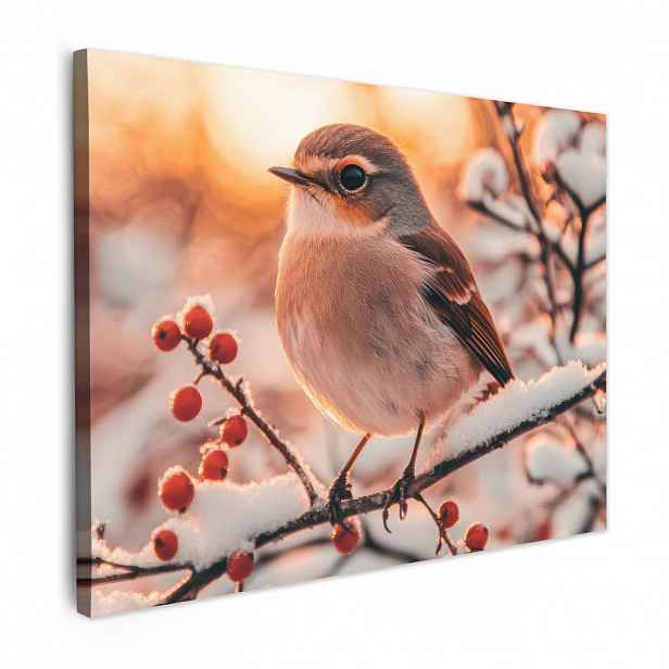MuchoWow OBRAZ NA PLÁTNĚ Pták - Větev - Zima - Zvířata - Sníh 80x60 cm