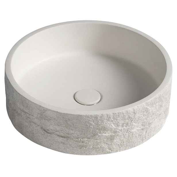Sapho ISPIR betonové umyvadlo včetně výpusti, 40cm, bílý pískovec