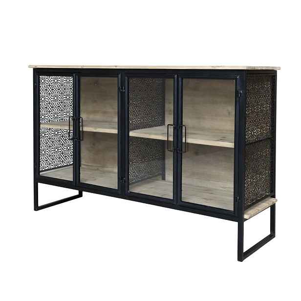 Přírodně černá kovovo dřevěná komoda/ příborník Vence - 121*38*80 cm Chic Antique