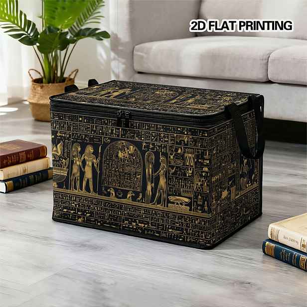 TEMU 1ks Velká skládací úložná krabice na zip, dárek s 2D vzorem starověké egyptské scény, prémiový styl s potiskem tajemných prvků, ideální pro