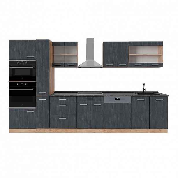 Vicco KOMPLETNÍ KUCHYNĚ R-Line Černý beton/zlatý dub 350 cm , PD Antracit