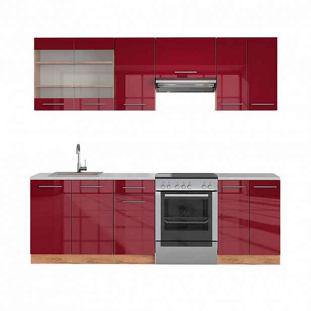 Vicco KUCHYŇSKÝ KOUT Fame-Line Bordeaux vysoký lesk/zlatý dub 240 cm , PD Mramor