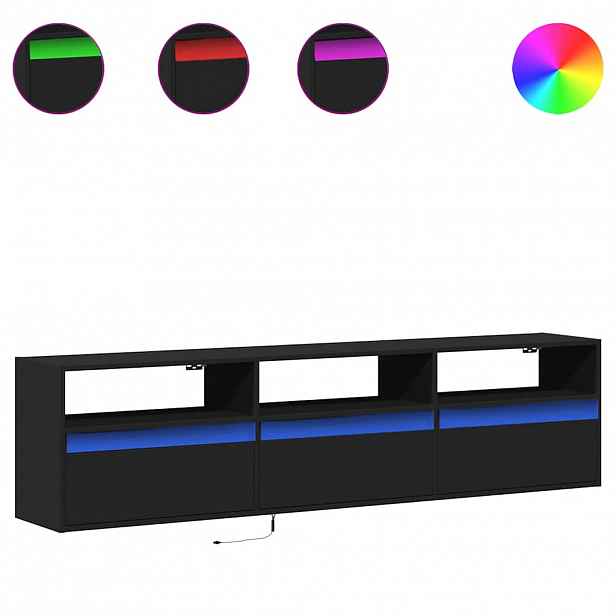 vidaXL Nástěnná TV skříňka s LED svítidlem černá 180 x 31 x 45 cm
