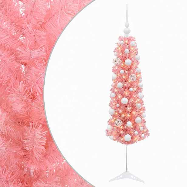 vidaXL Umělý štíhlý vánoční stromek s vánoční koulí 120 cm 150 LED