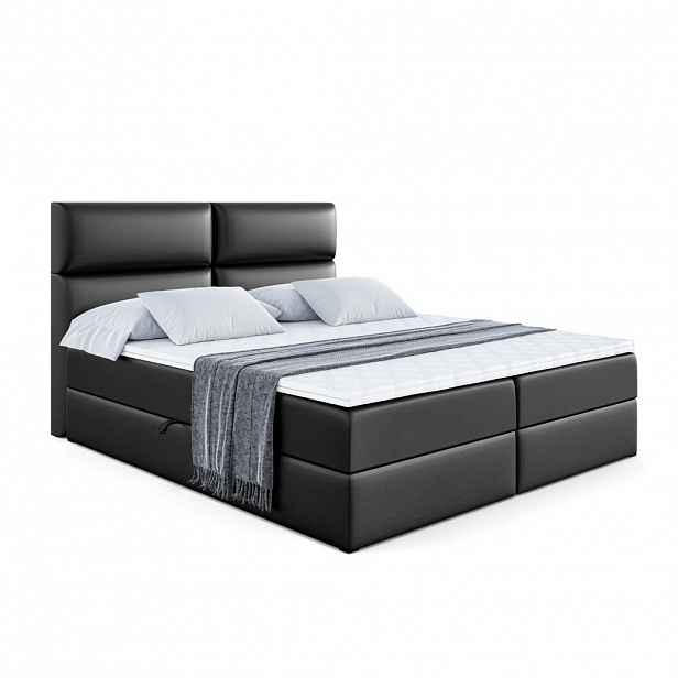 ALTDECOR AMERICKÁ postel s matrací H3 a lamelovým roštem – BOXI3 – 200 x 200 cm, vysoce lesklá černá