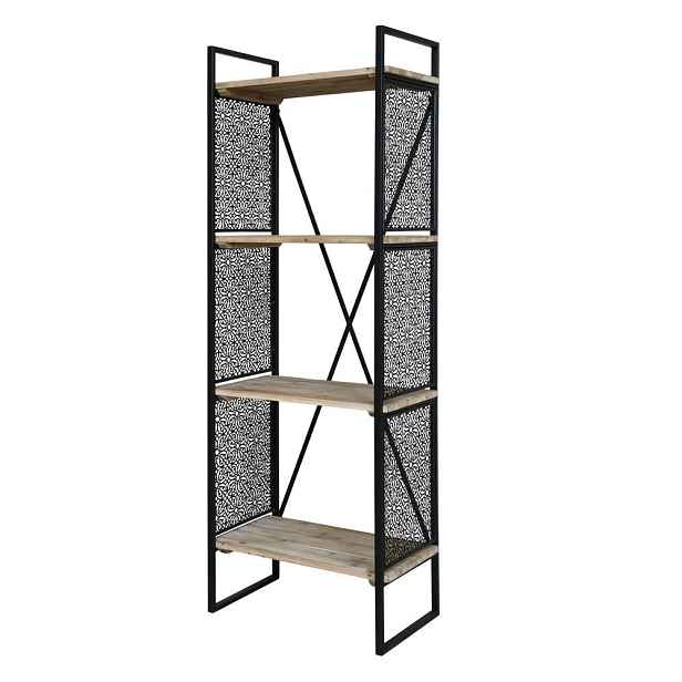 Přírodně černý kovový regál se 3mi dřevěnými policemi  Vence - 60*35*168 cm Chic Antique