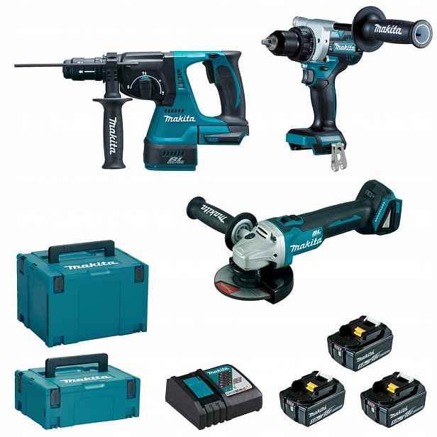 Sada Makita DLX3202TJ 18V DGA506 DHR243 DDF492 akumulátorová baterie 5AH