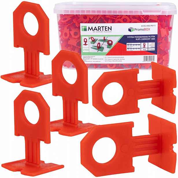 Systém vyrovnávání dlaždic Klipsy 3,00 mm Červené 900 kusů Box Marten.