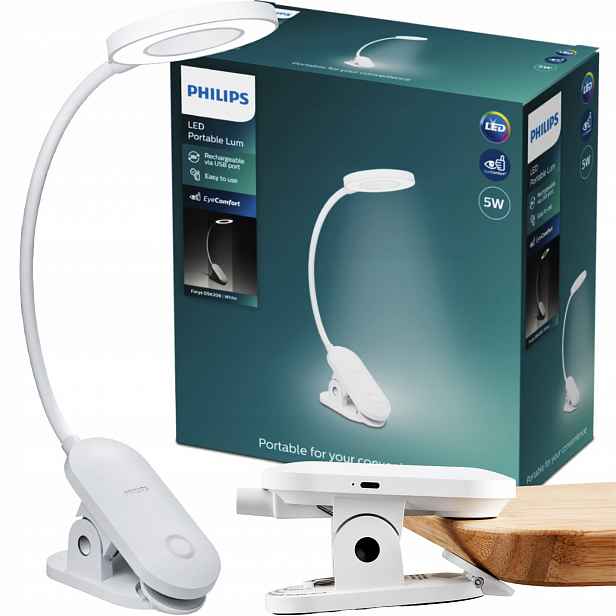 Led lampička na čtení Noční Stolní Bezdrátová Usb s Klipem Philips