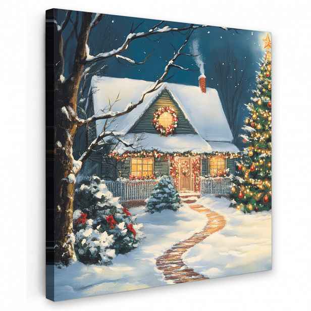 MuchoWow OBRAZ NA PLÁTNĚ Vánoce - Vánoční stromek - Zima - Domov - Sníh 20x20 cm