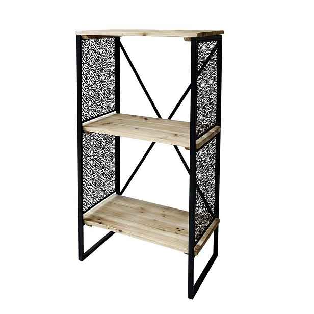 Přírodně černý kovový regál se 2 dřevěnými policemi  Vence - 60*35*113 cm Chic Antique