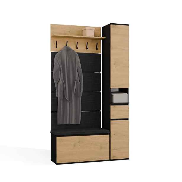 TP Living Předsíňová stěna se skříní Lior 110 cm černá/dub Artisan