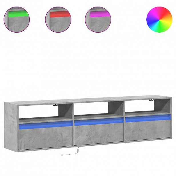 vidaXL Nástěnná TV skříňka s LED betonově šedá 180 x 31 x 45 cm