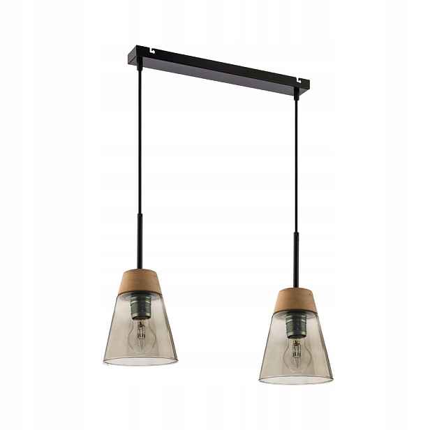 Závěsná lampa Domino Černá Kouřové skleněné stínítko 2xE27 Stropní Svítidlo Dům
