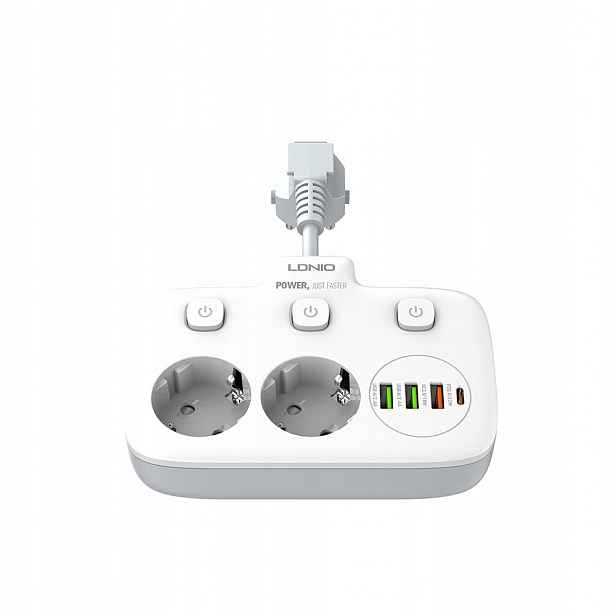 3 USB/1 typ C Inteligentní napájecí konvertor s 2 zásuvkami Eu