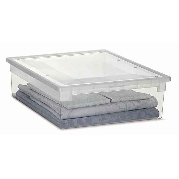 ADEO Úložný box s víkem, transparentní, na ložní prádlo TERRY 22l - 38 x 52 x 14 cm
