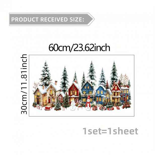 TEMU 1 ks 2D samolepka s plochým vzorem, vánoční dekorace, statická fólie, okenní nálepka, skleněná nástěnná , okenní samolepka, zimní lesní
