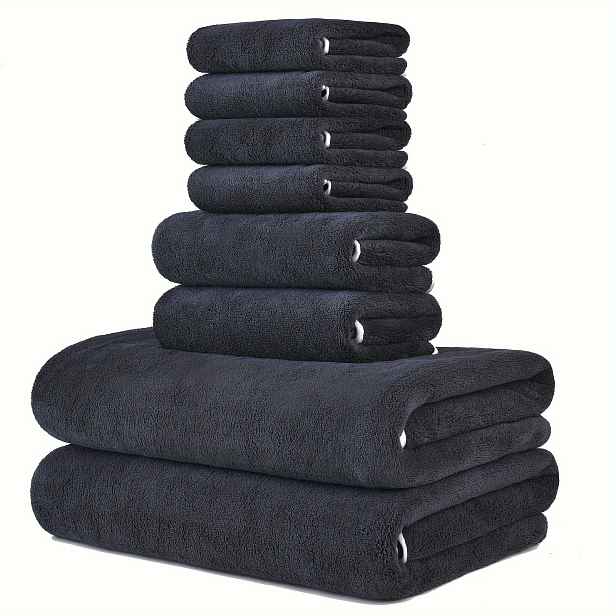 TEMU 8ks Super Měkká Mikrovláknová Sada Ručníků do Koupelny, 2 Velké Ručníky 27 x 55 Palců, 2 Ručníky na Ruce 13,7 x 30 Palců, 4 Čtvercové Ručníky