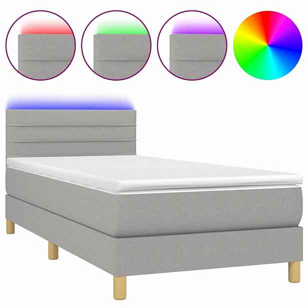vidaXL Box spring postel s matrací a LED světle šedá 100x200 cm textil