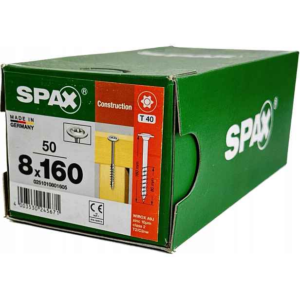 Šrouby pro dřevěné konstrukce 8x160 mm Spax Wirox Talířová hlava 50 Ks
