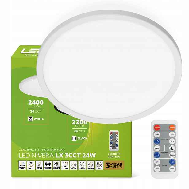 stropní svítidlo Led 24W IP54 s pohybovým a soumrakovým senzorem, 3 barvy světla