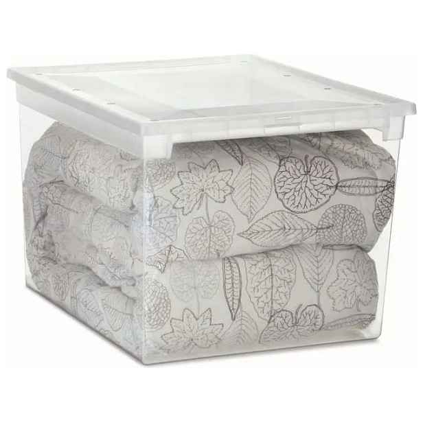 ADEO Úložný box s víkem, transparentní, na ložní prádlo TERRY 52l - 38 x 52 x 31 cm
