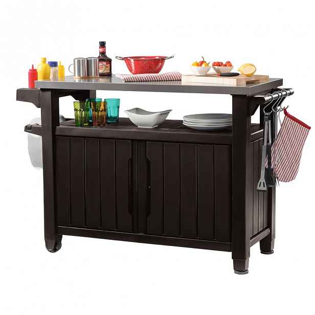 Hnědý zahradní odkládací stolek Keter, 134 x 90 cm