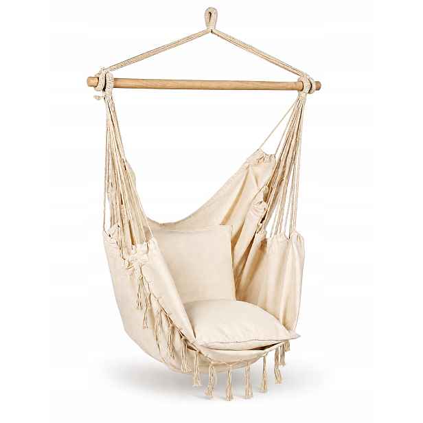 Křeslo Brazilská houpací síť Boho Houpačka s polštáři Béžová