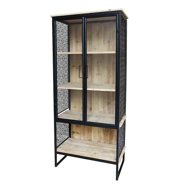 Přírodně černá kovová vitrína s dřevěnými policemi Vence - 71*38*160 cm Chic Antique