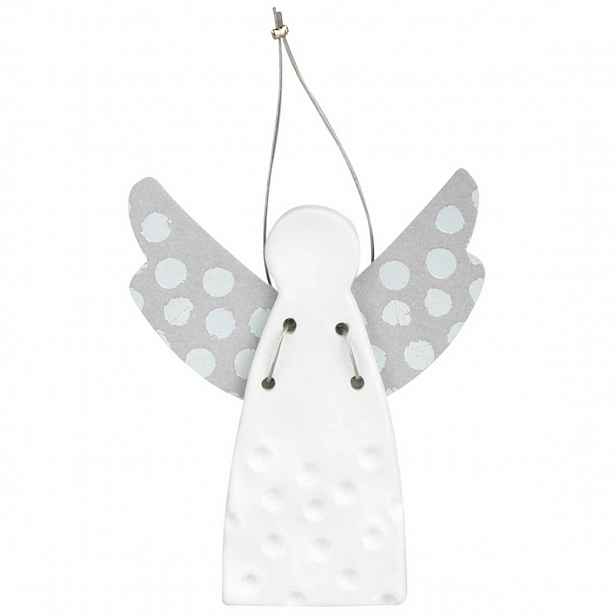 Räder Porcelánový mini anděl DOTS SILVER, závěsný
