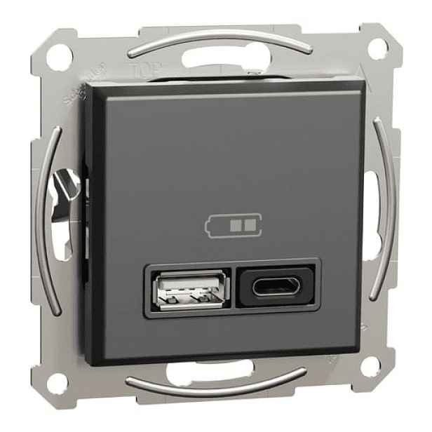 Schneider Electric Asfora dvojitá usb a+c rychlonabíječka 3a 45w, antracit EPH2700471