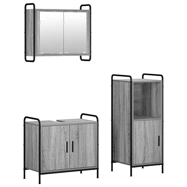 vidaXL Sada koupelnových skříněk 3 ks Šedý Sonoma 40 x 36 x 99,5 cm