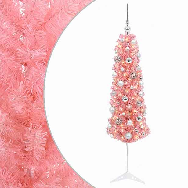 vidaXL Štíhlý umělý vánoční stromek s vánočními koulemi 120 cm 150 LED