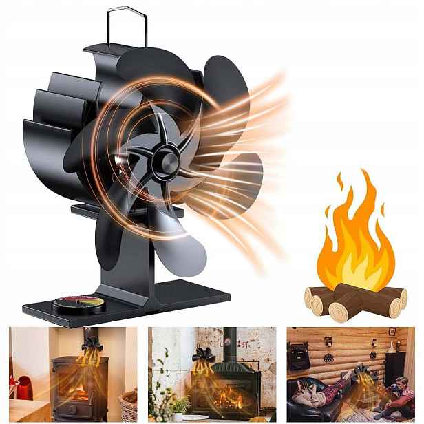Tichý 6-křídlový krbový ventilátor napájený teplem bez použití elektřiny