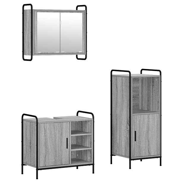 vidaXL Sada koupelnových skříněk 3 ks Šedý Sonoma 40 x 36 x 99,5 cm