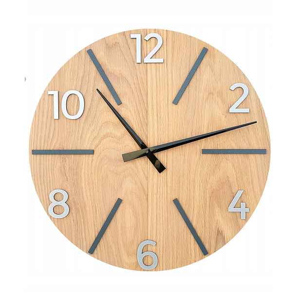Akrylové nástěnné hodiny Aksel Wood 60 cm Kulatý Tiché s černými číslicemi
