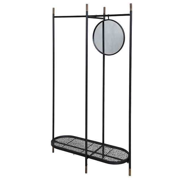 Černý kovový věšák na oblečení se zrcadlem Vence - 101*40*160 cm Chic Antique