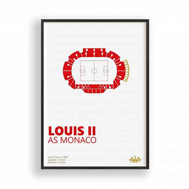 Obraz Stadion Louis II As Monaco Plakát Rámeček Dřevěný Černý 30x42 cm