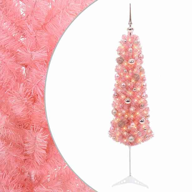 vidaXL Štíhlý umělý vánoční stromek s vánoční koulí 120 cm 150 LED