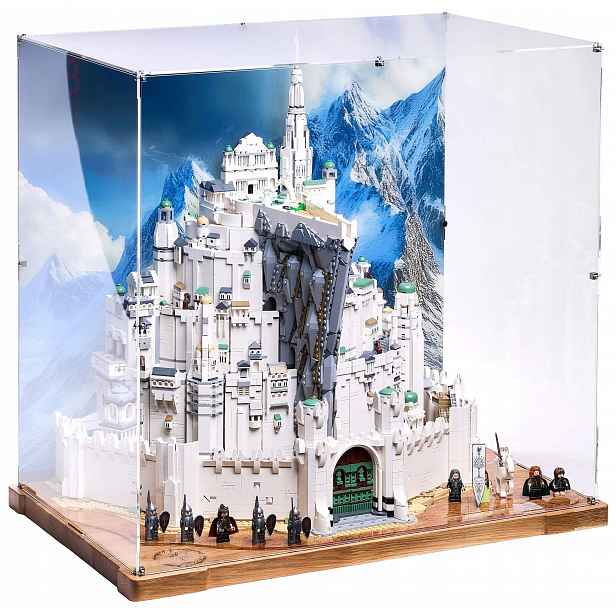 Vitrína Wood s pozadím Blacked Brick pro Lego 11377 Icons Minas Tirith
