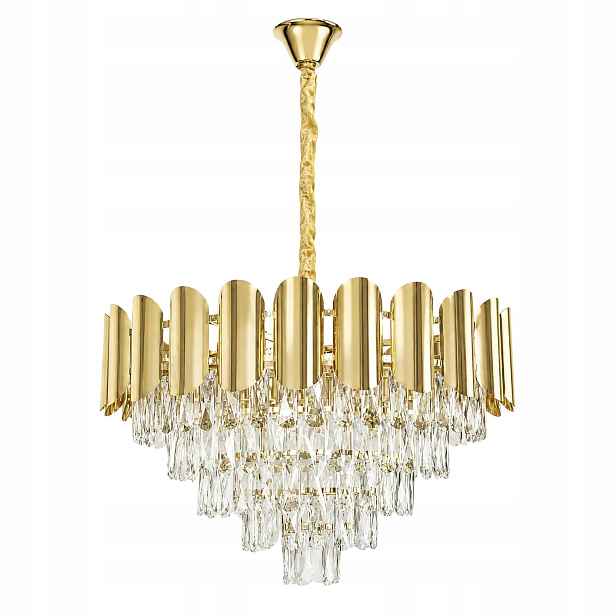 Závěsná lampa Kulatá Zlatá Křišťálová 60 cm 9 bodů E14 Toolight
