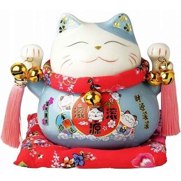 Porcelánová Pokladnička Maneki Neko Modrá Happy Asian Kitchen