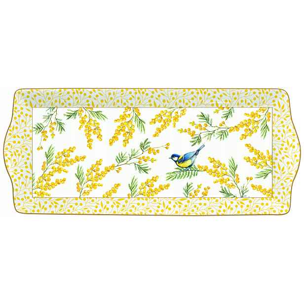 Porcelánový podnos talíř mimóza a sýkorka 35 x 15 cm stylový retro